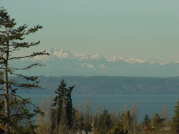 A view of the Olympic Mountains and Tramp Harbor.